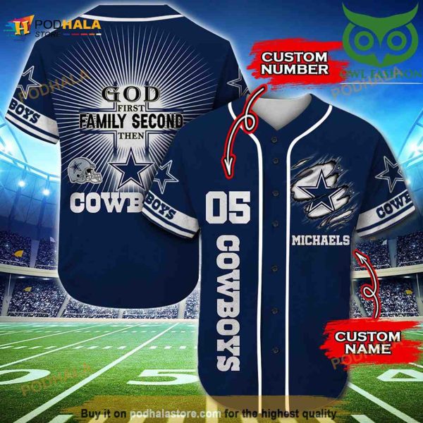 Dallas Cowboys Personalized Gift, Custom Name Number 3D Baseball Jersey Shirt