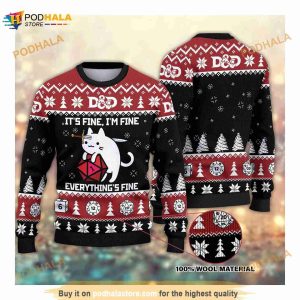 D&d Dragon Sweater Funny Cat Its Fine Everything Fine Ugly Christmas Sweater
