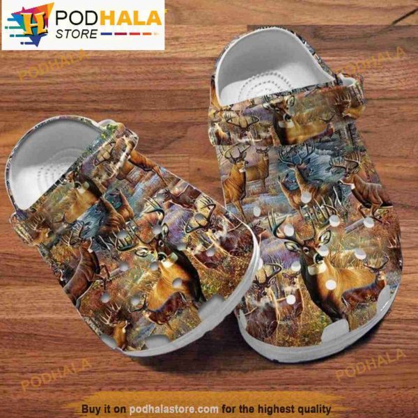 Deer Hunting Flowers 3D Crocs, Funny Crocs