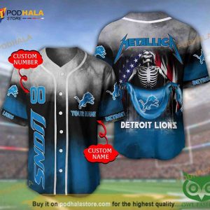 Detroit Lions 3D Personalized Gift, Custom Name Number Metallica 3D Baseball Jersey