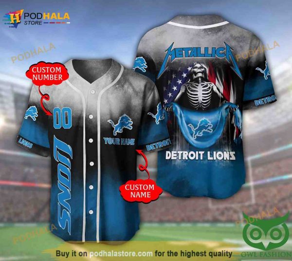 Detroit Lions 3D Personalized Gift, Custom Name Number Metallica 3D Baseball Jersey