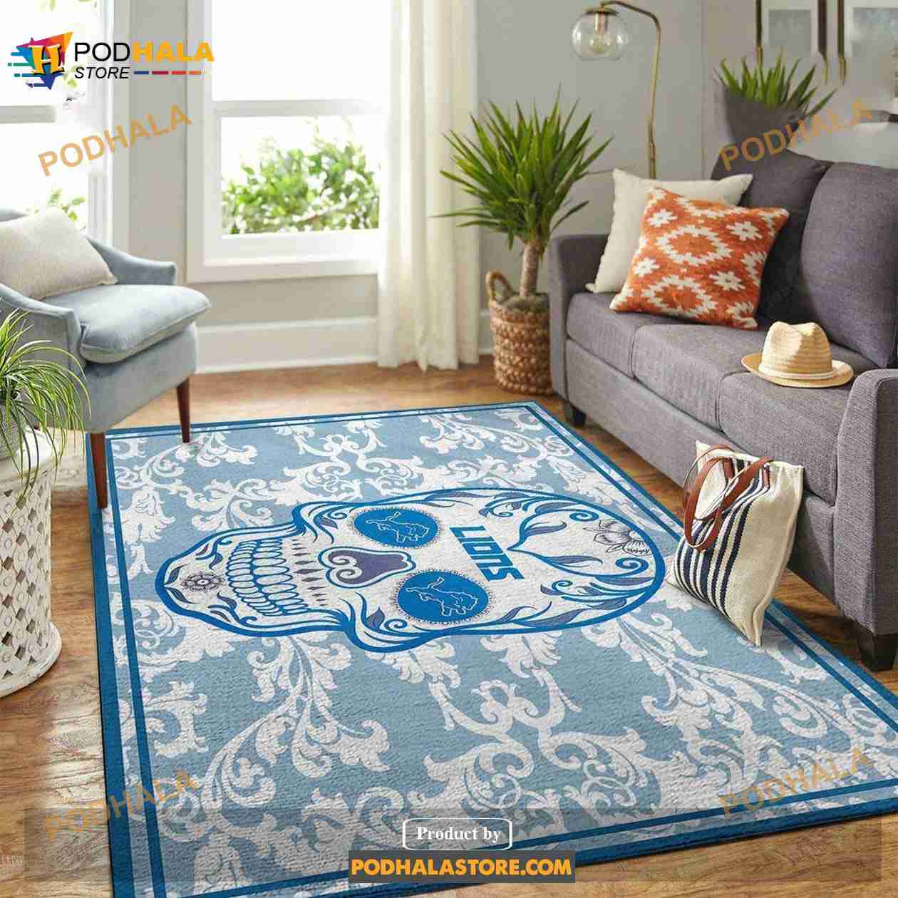 Detroit Lions NFL Team Logo Skull Flower Style Nice Gift Home Decor  Rectangle Area Rug - Bring Your Ideas, Thoughts And Imaginations Into  Reality Today