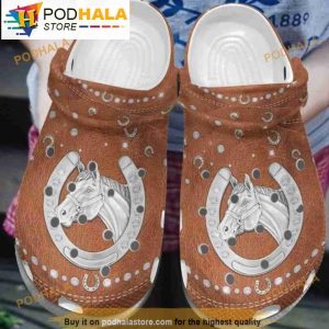 Diamond Horse Brown Leathers Funny 3D Crocs, Funny Crocs