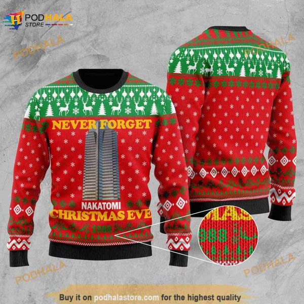 Die Hard Christmas Movie Ugly Sweater, Nakatomi Plaza 1988 3D Sweater