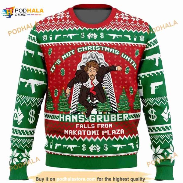 Die Hard Ugly Sweater, It’s Not Christmas Until Hans Gruber Falls From Nakatomi Plaza