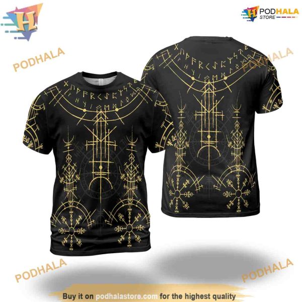 Digital Printed Sleeve 3D Shirt Norse Viking Tattoo Rune Amulet Biker 3D Shirt