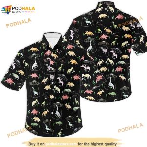 Dinosaur Button Up Shirt, Dinosaur Button Down Funny Hawaiian Shirt