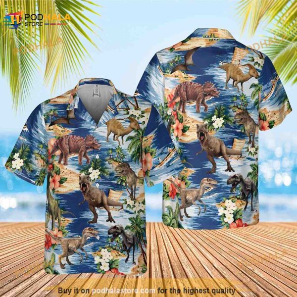 Dinosaur Funny Hawaiian Shirt, Tropical Dinosaur Funny Hawaiian Shirt
