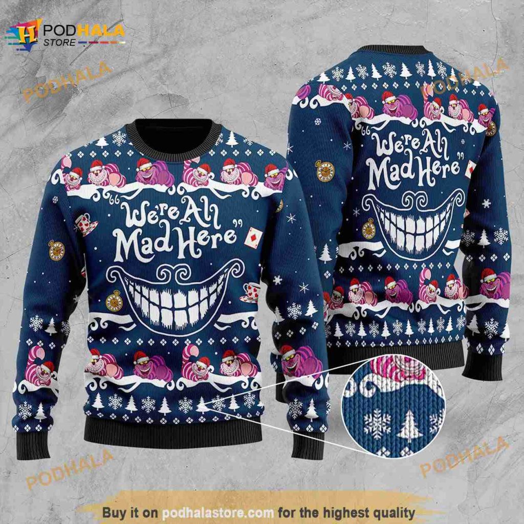 Cheshire Cat Smile Disney Alice In Wonderland 3D Ugly Sweater