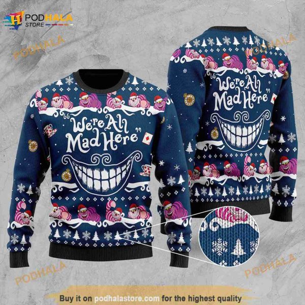 Disney Alice In Wonderland Ugly Cheshire Cat Smile Ugly 3D Sweater