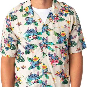 Disney Lilo And Stitch Men's Stitch Tropical Hawaiian