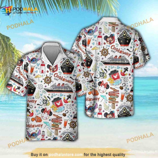 Disney Mickey Hawaiian Shirt, Castaway Vacation Cruise Mickey Pattern Tropical Summer
