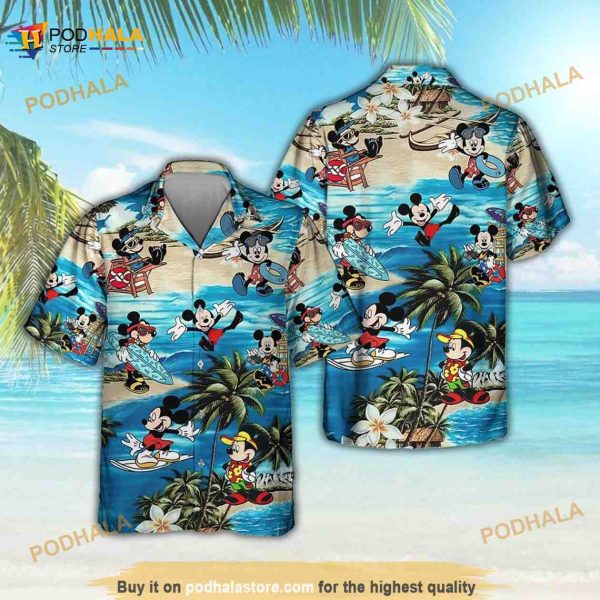 Disney Mickey Hawaiian Shirt, Mickey And Minnie Pattern Tropical Aloha Shirt