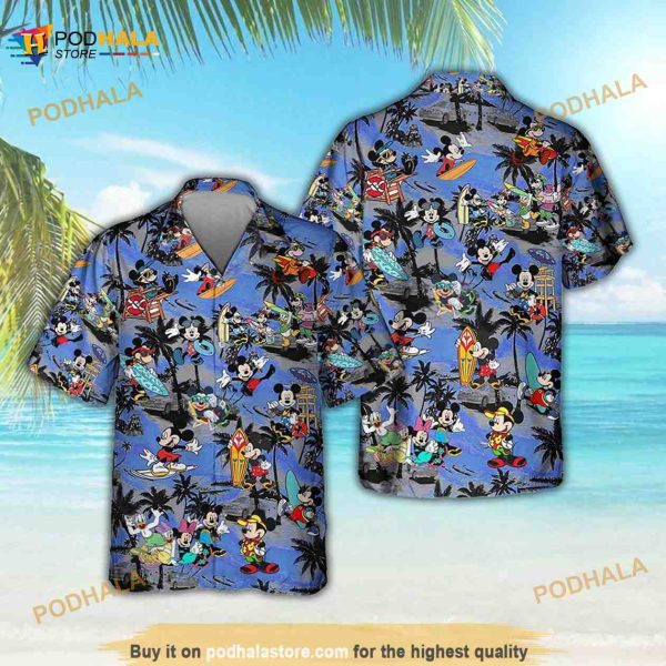 Disney Mickey Hawaiian Shirt, Mickey Mouse And Minnie Pattern Tropical Shirt