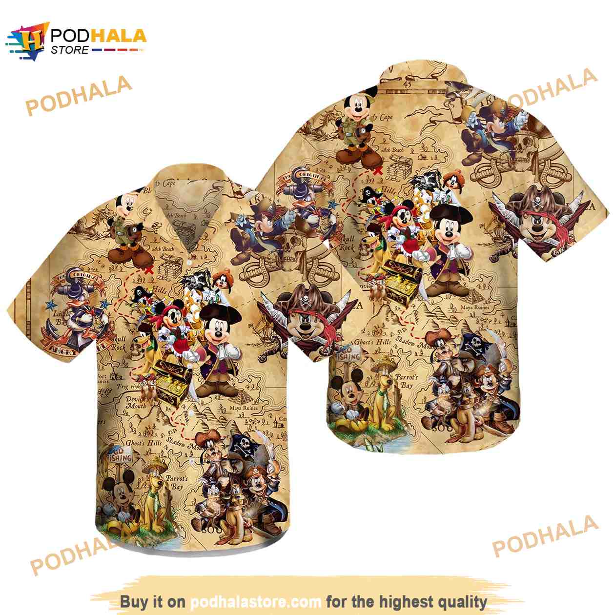 Funny Cartoon Pirates Hunting Mickey Mouse Hawaiian Shirt 3D - Bring Your  Ideas, Thoughts And Imaginations Into Reality Today