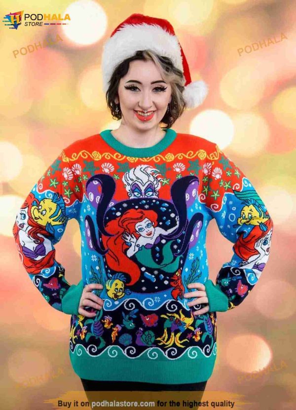 Disney The Little Mermaid Ugly Sweater, Disney Ariel Princess And Ursula Sweater