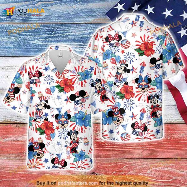 Disneyland Independence Day Hawaiian Shirt, Disneyland Hibiscus Hawaii, Patriotic Aloha