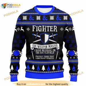 Dnd Classes Collection Fighter Christmas Ugly Sweater Over Print, Dungeons And Dragons 3D Sweater