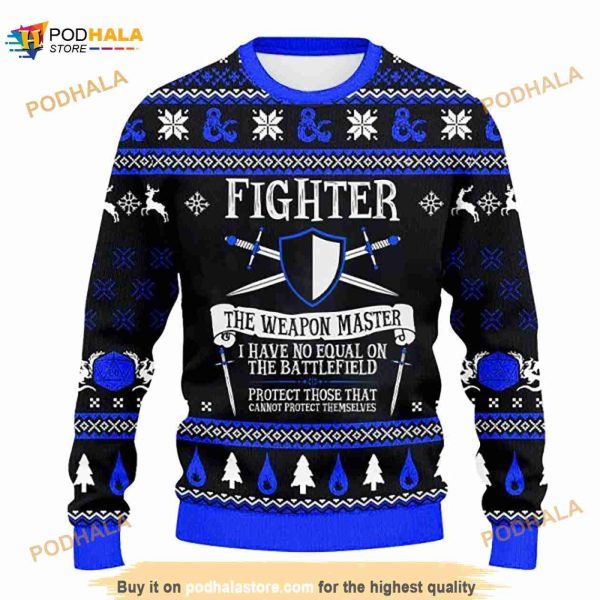 Dnd Classes Collection Fighter Christmas Ugly Sweater Over Print, Dungeons And Dragons 3D Sweater
