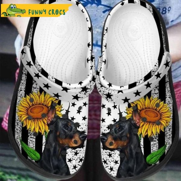Doberman Black Dog Flag Sunflower Crocband 3D Crocs