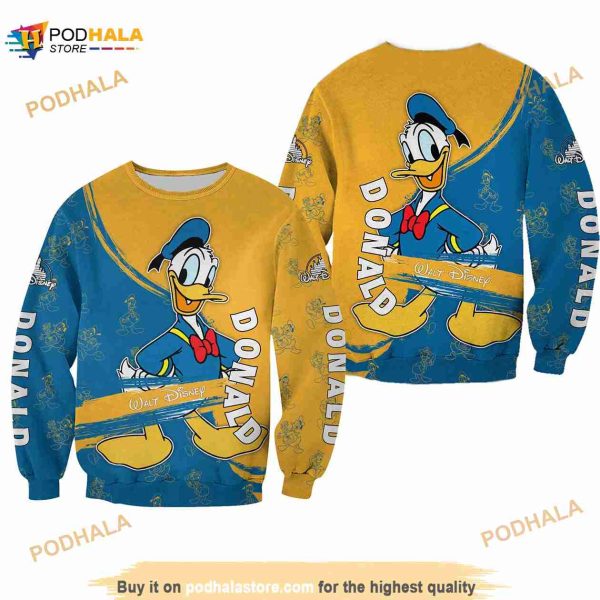 Donald Duck Blue Yellow Pattern Stripes Disney 3D Sweater