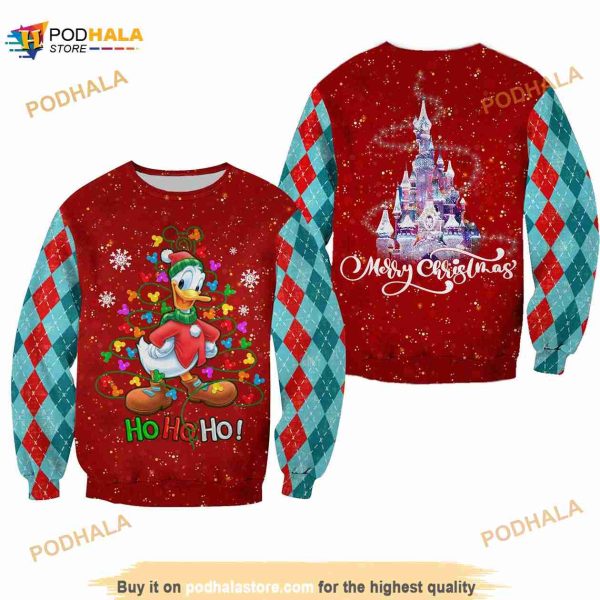 Donald Duck Hohoho Santa Snow Glitter Disney Sweater