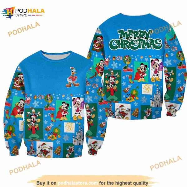 Donald Duck Pattern Christmas Blue 2023 Disney 3D Sweater, Xmas Gift