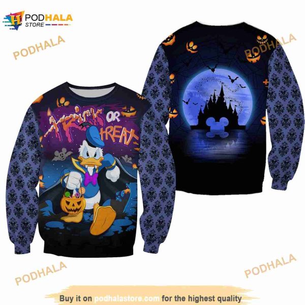 Donald Duck Trick Or Treat Halloween Black Blue 3D Sweater