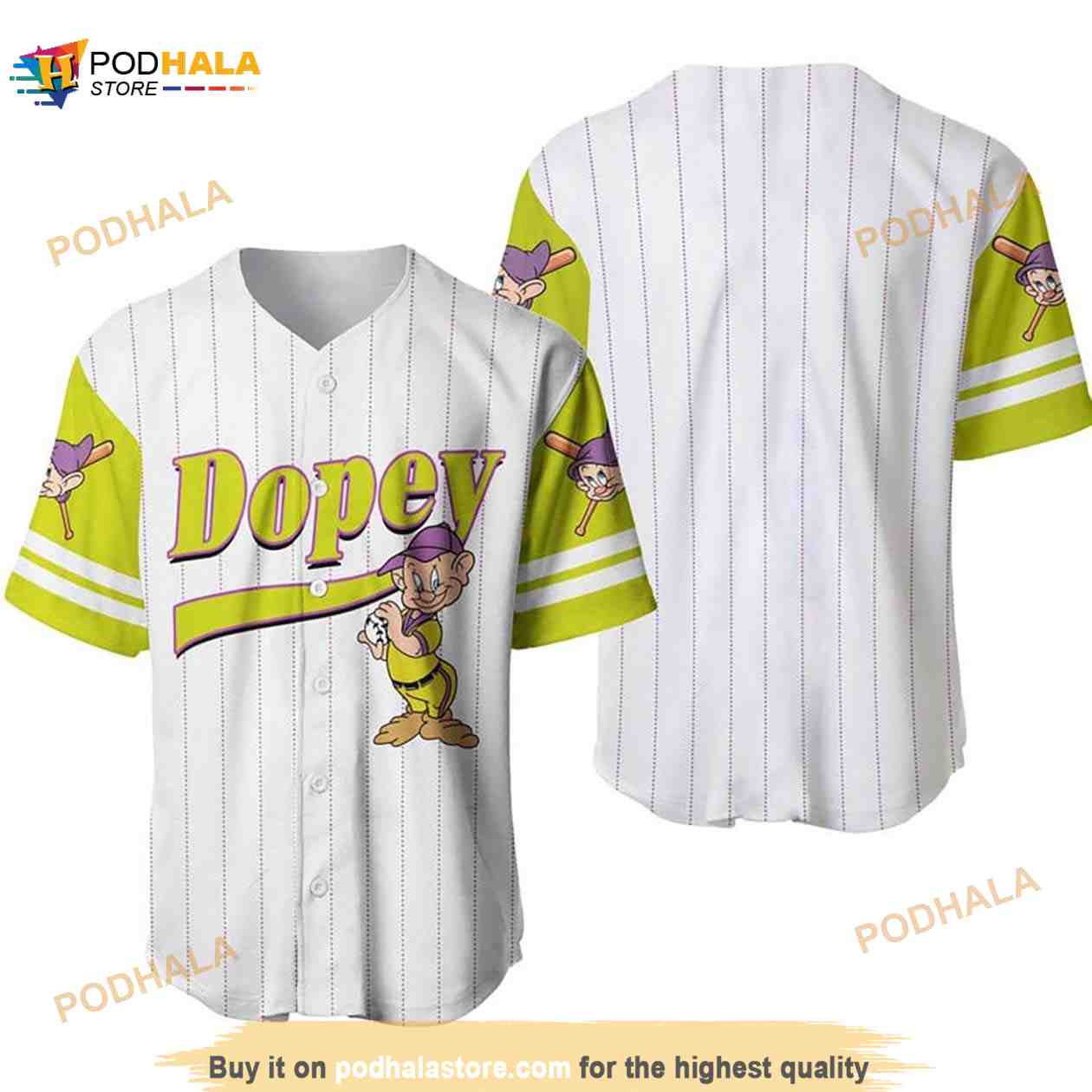 Dopey Dwarf Green Purple Stripes Patterns Disney Cartoon Baseball Jersey  Shirt