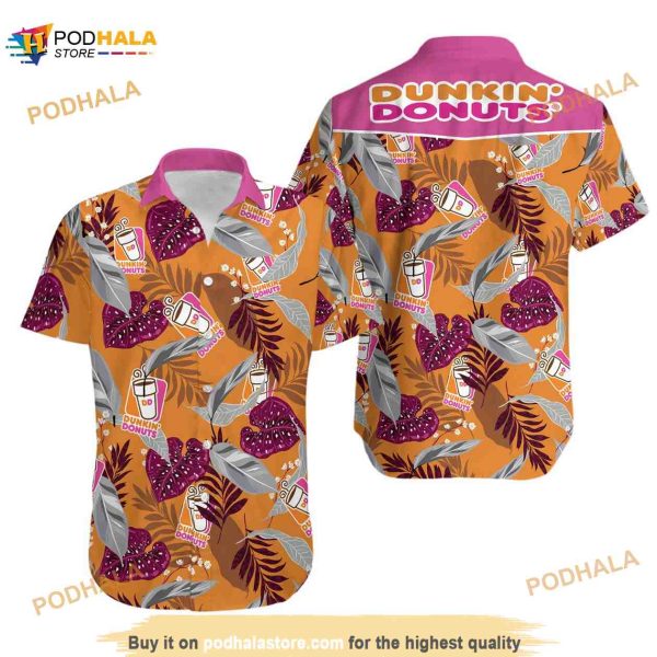 Dunkin Donuts Food Hawaiian Shirt, Tropical Flower Aloha Shirt