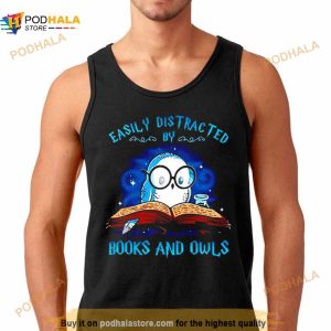 Easily Distracted By Books And Owls T Shirt 2
