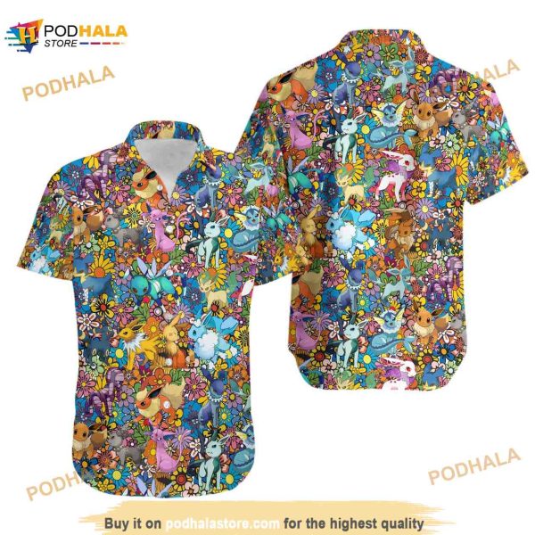 Eevee Evolution Hawaiian Shirt, 3d Pkm Button Up Shirt, Movies Aloha Shirt