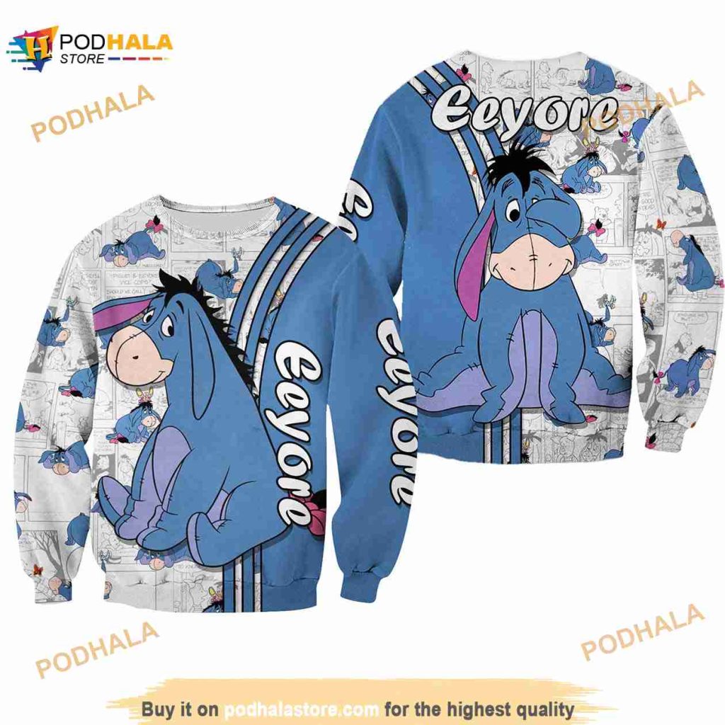 Eeyore Donkey Blue Comic Patterns Disney 3D Sweater