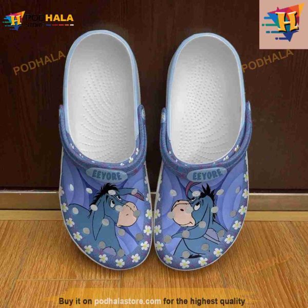 Eeyore Donkey Blue Flowers Patterns Graphic Cartoon Unisex Crocs Clog Shoes