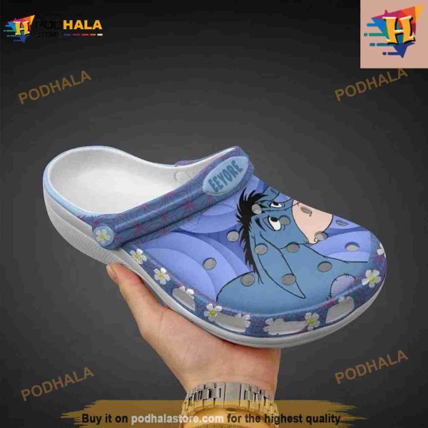 Eeyore Donkey Blue Flowers Patterns Graphic Cartoon Unisex Crocs Clog Shoes