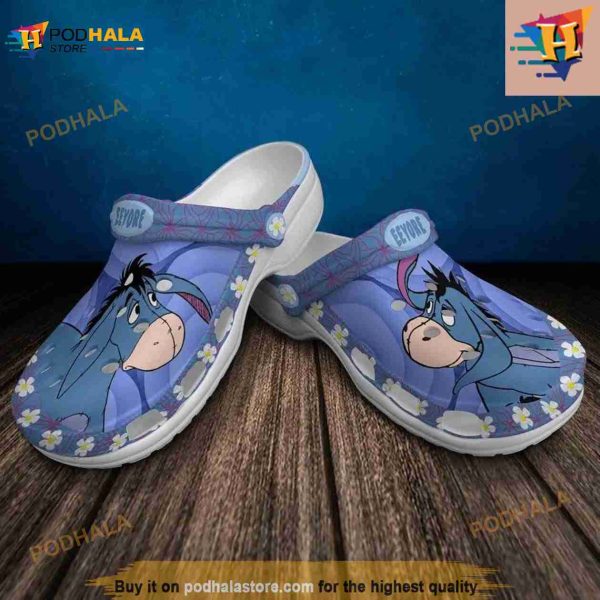 Eeyore Donkey Blue Flowers Patterns Graphic Cartoon Unisex Crocs Clog Shoes