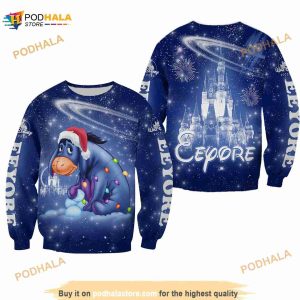Eeyore Donkey Castle Fireworks Blue Disney 3D Sweater