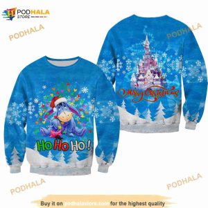 Eeyore Donkey Pattern Xmas Blue 2023 Christmas Disney Cartoon Sweaters