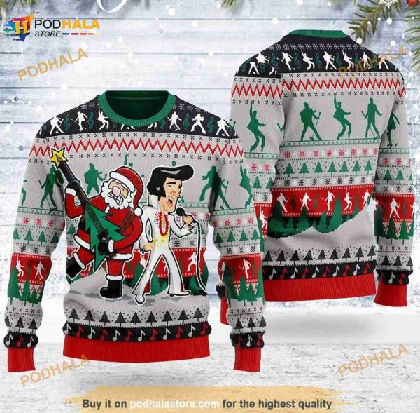 Elvis And Santa Claus Christmas 2023 Ugly Sweater