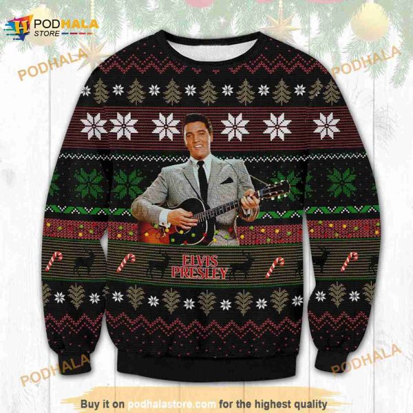 Elvis Presley Guitar Love Ugly Christmas Knitted Sweater, Christmas Ugly Sweater
