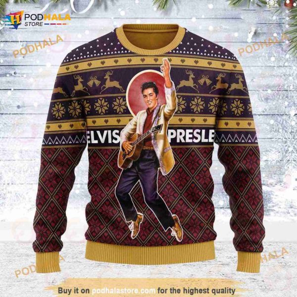 Elvis Presley King Of Rock Brown Love Christmas 3D Ugly Sweater