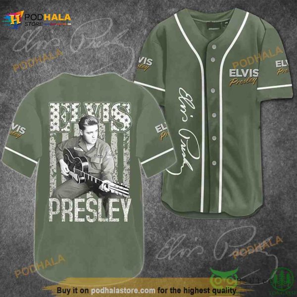 Elvis Presley Playing Guitar Green 3D Baseball Jersey Shirt
