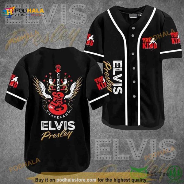 Elvis Presley Red Guitar Black 3D Baseball Jersey Shirt