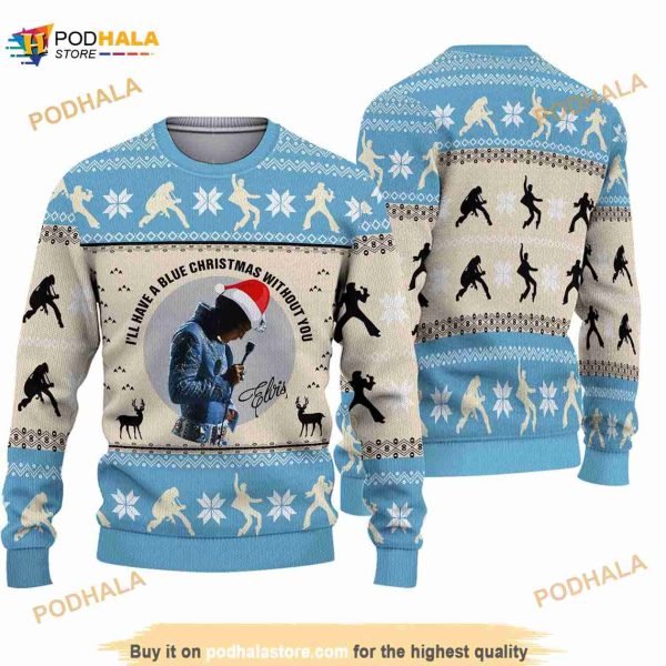 Elvis Presley Santa I’ll Have A Blue Christmas Without You 2023 3D Ugly Sweater