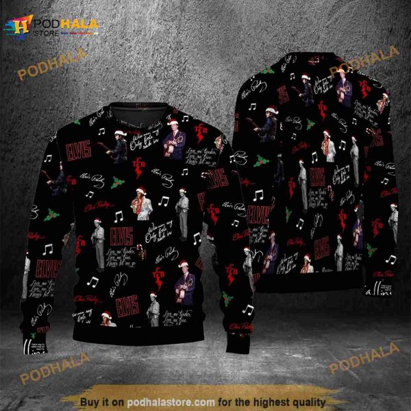 Elvis Presley Ugly Sweater 3D Over Print, Elvis Fan King Of Rock Xmas Gift