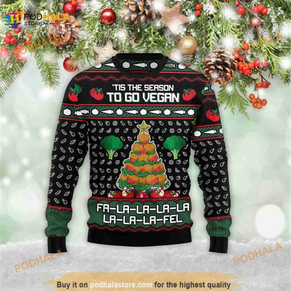Fa La La La Vegan Tree Christmas Ugly Christmas 3D Sweater