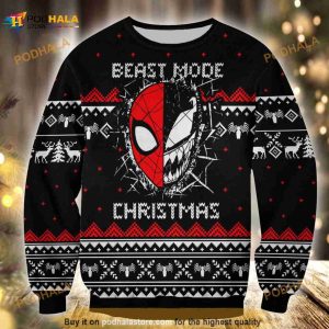 Face Spider-man And Venom Santa Hat Christmas 3D Sweater
