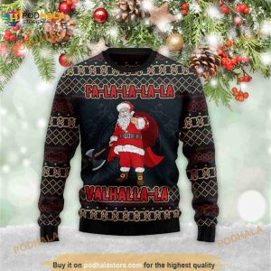 Falalala Valhallala Viking Santa 3D Ugly Christmas Zip Hoodie 3D Sweater
