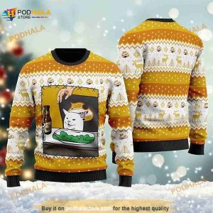 Falstaff Beer Cat Meme Christmas Ugly Sweater Ugly Christmas 3D Sweater