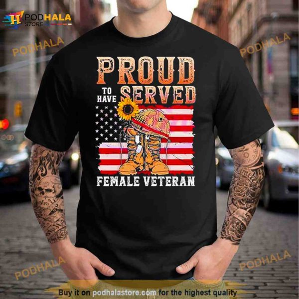 Female Veteran 4th Of July Vintage American Flag Shirt